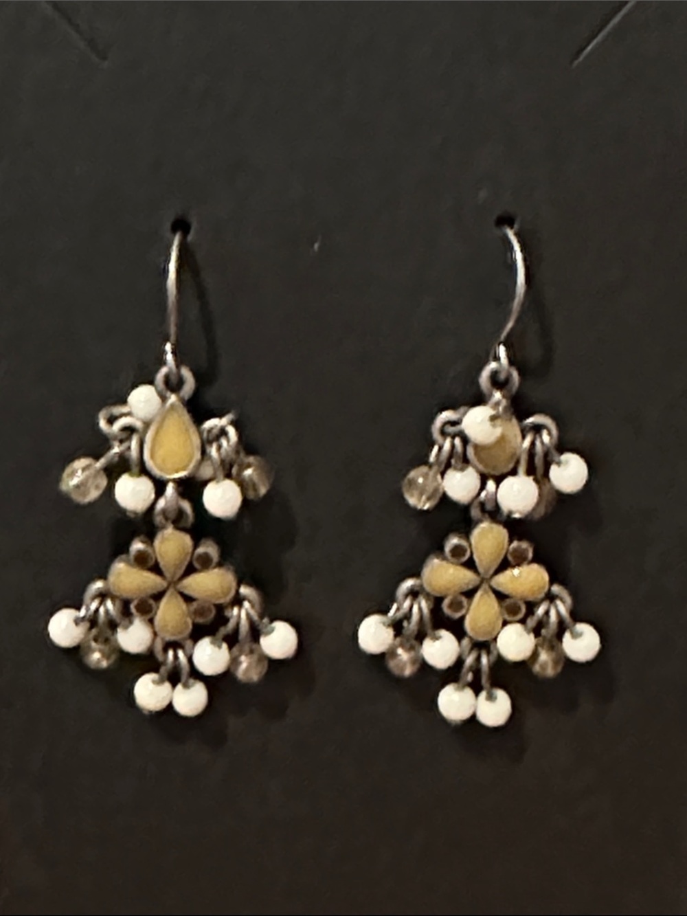 Olive and White Floral Dangle Earrings - Women Jewelry